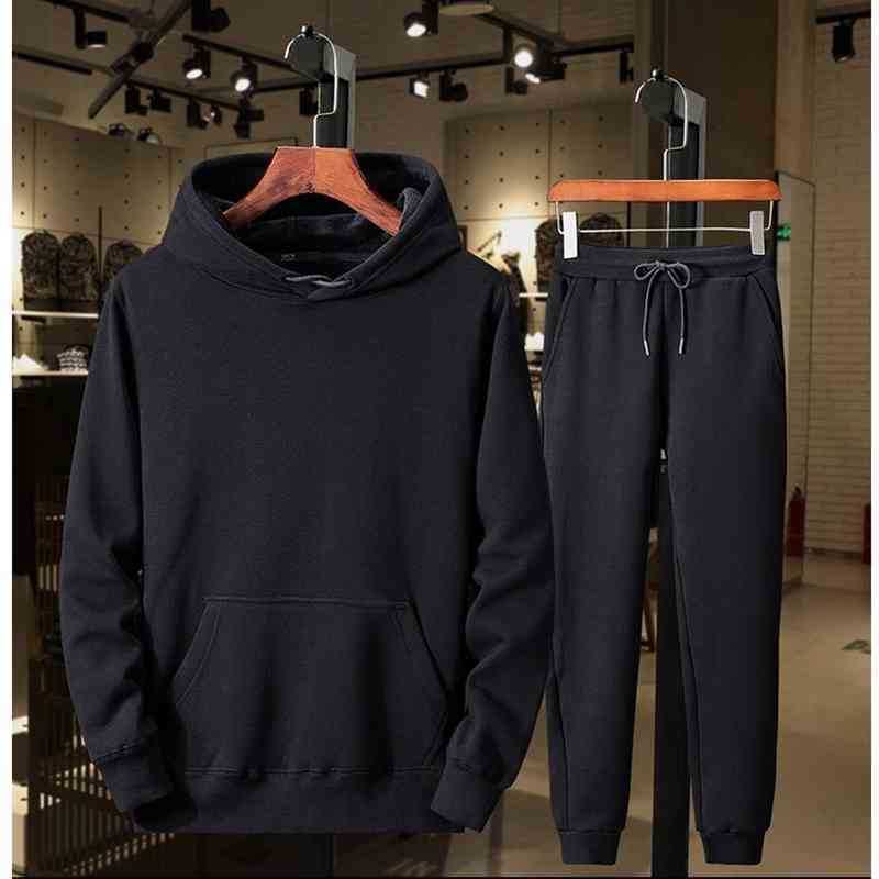

hoodiesOversized fat Hooded Sweater Hoodie set men's autumn Baseball Shirt T-shirt off coat, Black pants