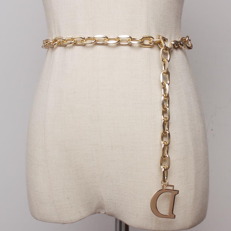 

Fashion D Letter Metal Chain Women Thin Waist Belt Gold And Silver Colors Available Belts