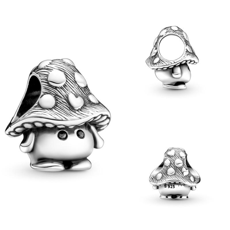 

Other 100% 925 Silver Lovely Mushroom Beads Suitable For The Original Bracelet Necklace Women's Diy Charm Jewelry