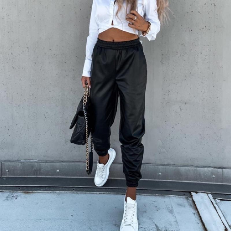

Women's Pants & Capris Harajuku Casual Sports Street Bright Leather Sweatpants Vintage Clothes Pantalones De Mujer, Black;white
