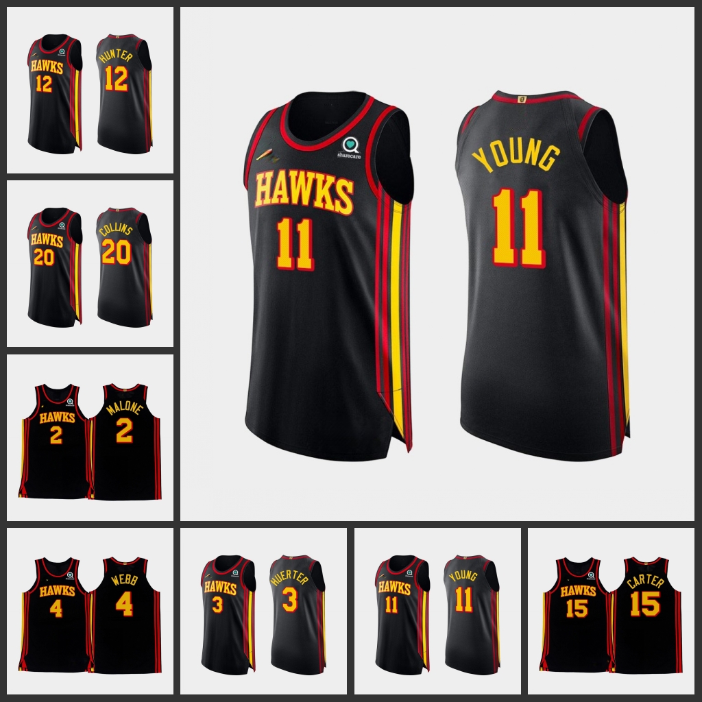 

Atlanta Hawks Men Spud Webb Moses Malone Cam Reddish John Collins 2020-21 Statement Authentic Infinity Black Jersey