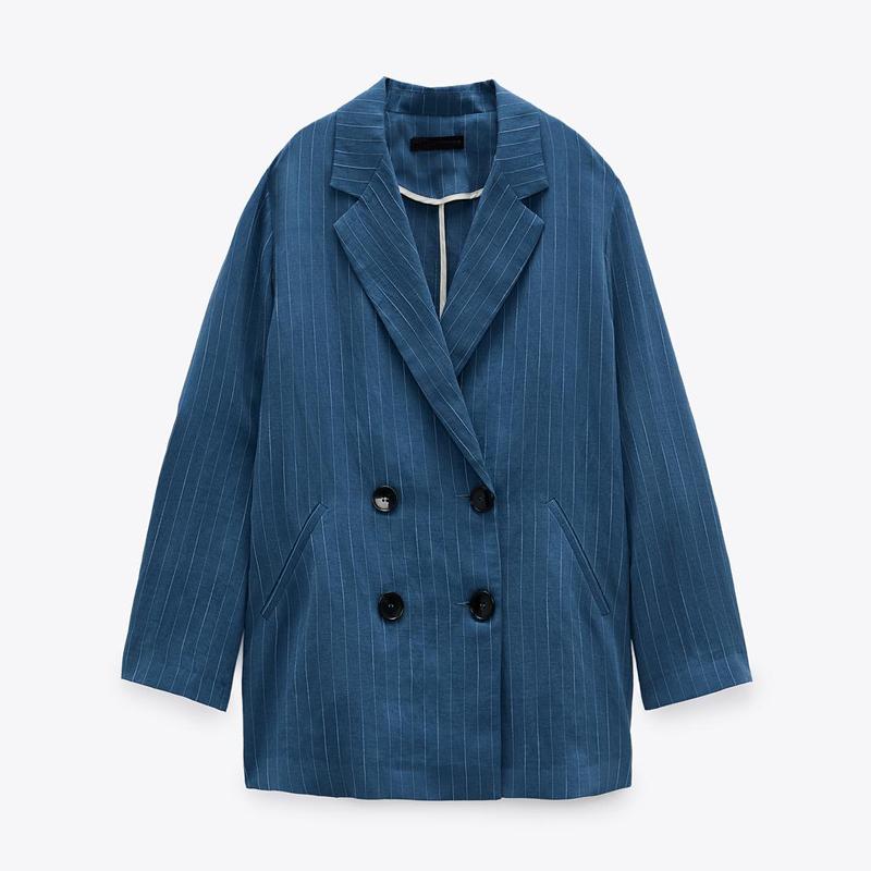 

AGong Casual Notched Blazers Women Fashion Blue Striped Printed Jackets Elegant Long Sleeve Suits Female Ladies GT Women, Zrbz7027