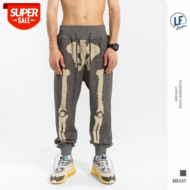 

LawFoo men's skeletal skeleton printed trousers loose casual pants #KJ2P, Black