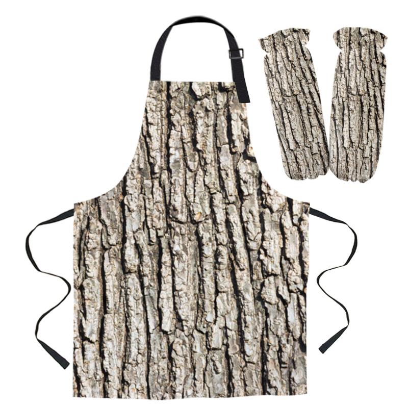 

Aprons Daily Cleaning Apron Set Bark Tree Grain Brown Rough Chef Waiter Anti-oil Kids Cooking Gardening Work Sleeve Cover