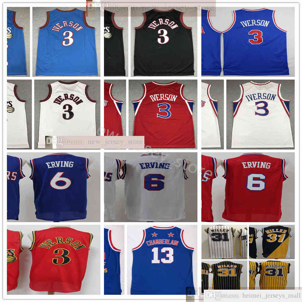 

Retro Basketball 3 Allen Jerseys Stitched Iverson 6 Julius 31 Reggie Erving Miller Jerseys White Blue Red M&N Retro Man S-XXL, Black;red