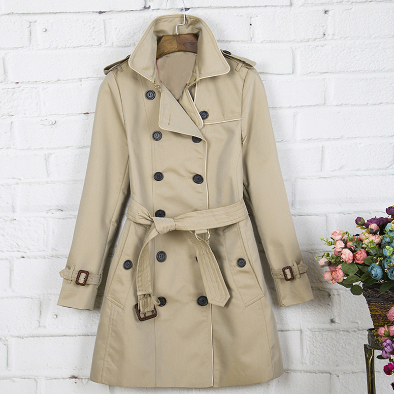 

Women's Trench Coats Long classic Windbreaker Waterproof British high-end English style autumn Winter Gabadian Solid color Size Coat K70, Khaki