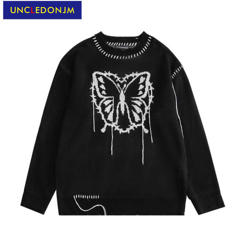 

UNCLEDONJM Butterfly sweater men korean fashion clothing vintage sweater pullover men clothes harajuku sweater 1319 211018, Xl