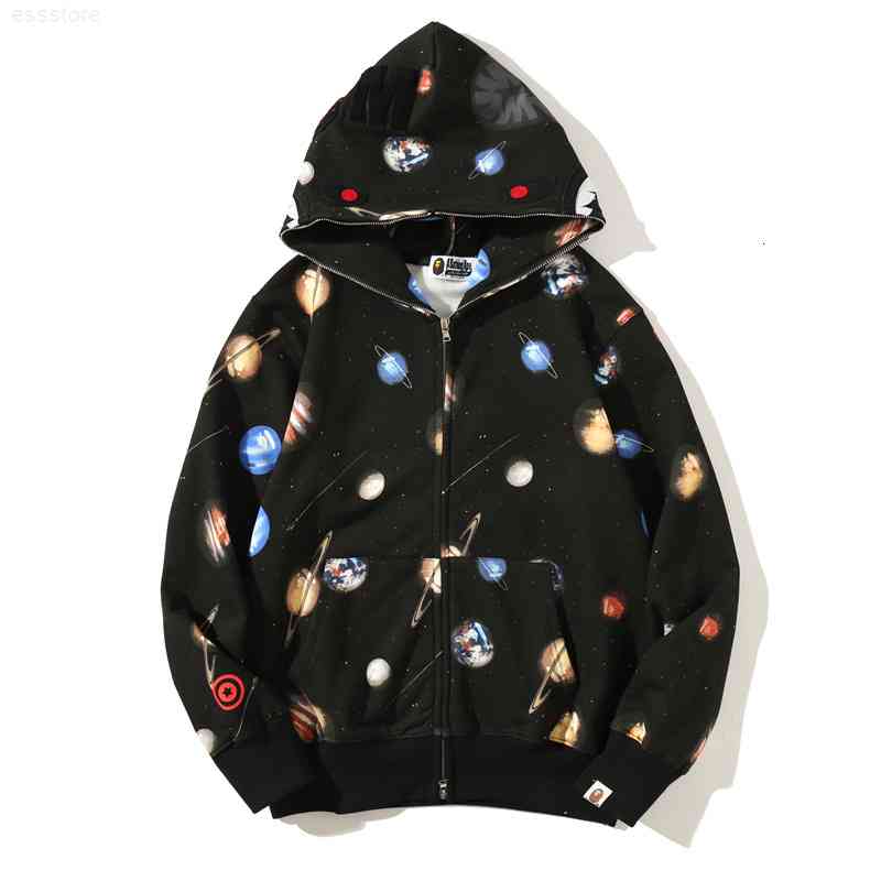 

jerseys hoodies 2021 fashion cosmic planet hoodie men's and women's cardigan zipper shark sweater jacket, Black