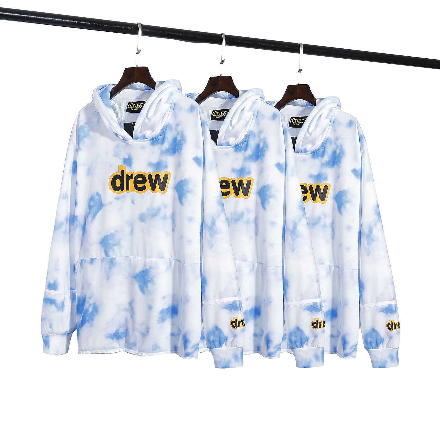 

high quality 1:1 Drew Hoodie biboza dyed cloud Terry loose long sve hip hop, Black