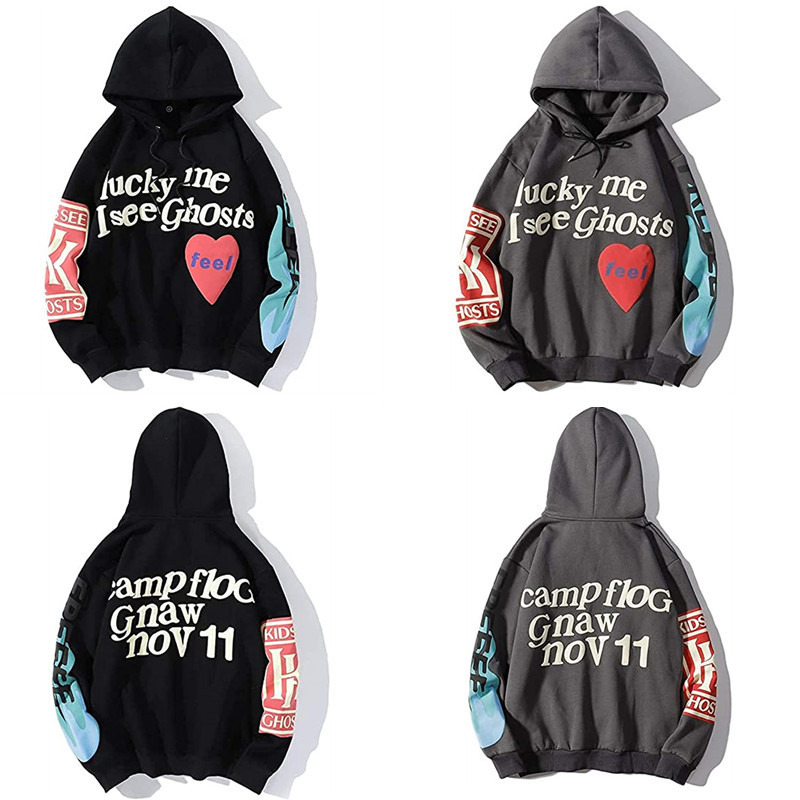 

New Kanye lucky me I see ghosts 3D print hooded hip hop trendy sweater, Black