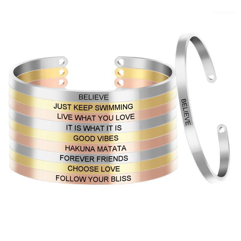 

Customized Est Encouragement Quotes Engrave Believe Bangle Stainless Steel Female Inspirational Jewelry SL-056
