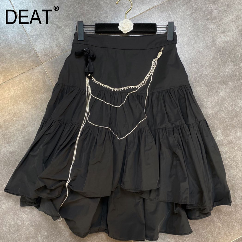 

Women Skirt High Waist Fashion Spring Summer Ladies Solid Color Chain Slim HR462 210525, Black