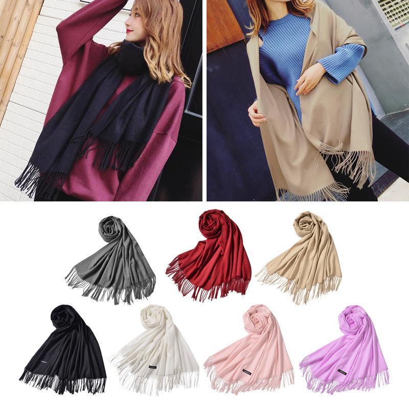 

Scarves Women Solid Color Cashmere With Tassel Lady Winter Autumn Long Scarf Thinker Warm Shawl Wrap Pashmina, Blue;gray