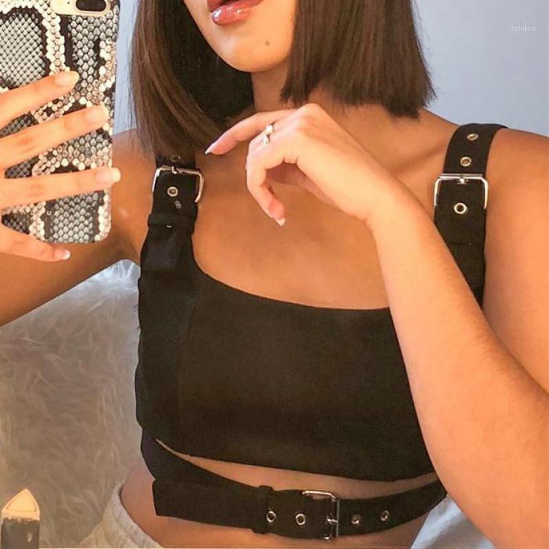 

Camisoles & Tanks Summer Women Sexy Party Tops Backless Hollow Out Crop Streetwear Punk Style Black Metal Chain Elastic, White