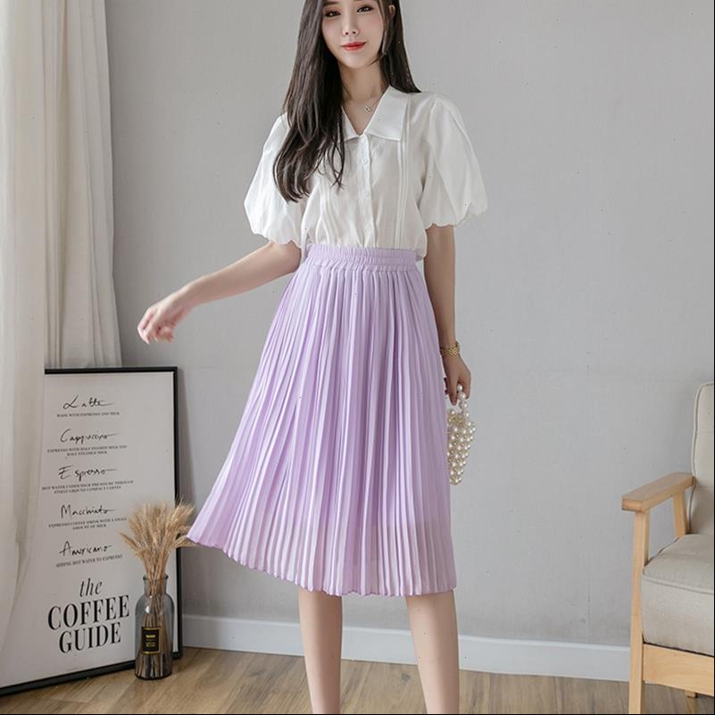 

chiffon pleated women skirt skirts womens summer style high waist midi korean elegant ladies girls black white blue purple