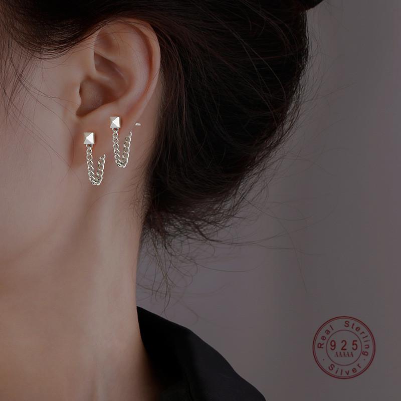

Stud HI MAN 925 Sterling Silver Creative Three-Dimensional Geometric Earrings Women Trend Personality Party Jewelry, Golden;silver