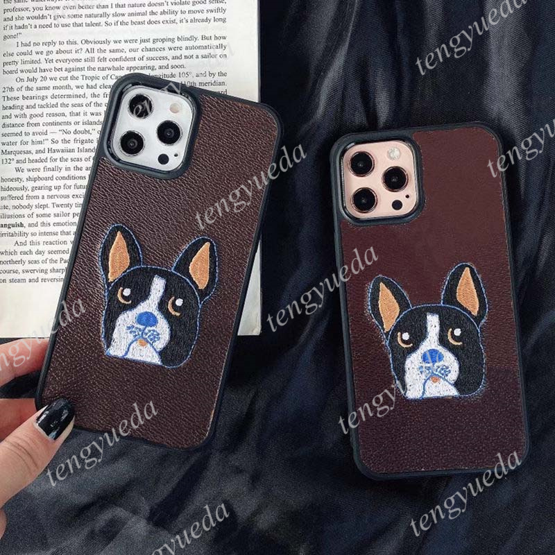 Fashion Designer Phone Cases for iphone 15 15pro 14 14pro 13 13pro 12 11 pro max XS XR Xsmax 8plus Top Quality Embroidered Pit Dogs Leather TPU L-image-696273989