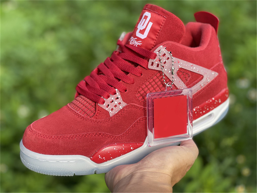 

2021 Release Authentic 4 Oklahoma Sooners PE Men Shoes University Red Ice Blue Bottom Real Suede OU Varsity Rouge Black White Outdoor Sports Sneakers US7-13, Customize