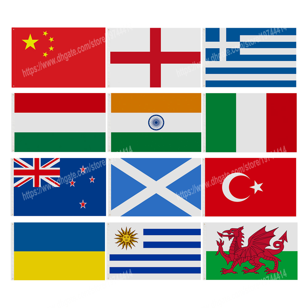 

China England Hungary India Italy Turkey Ukraine Flags National Polyester Banner 90*150cm 3*5ft Flag All Over The World can be Customized