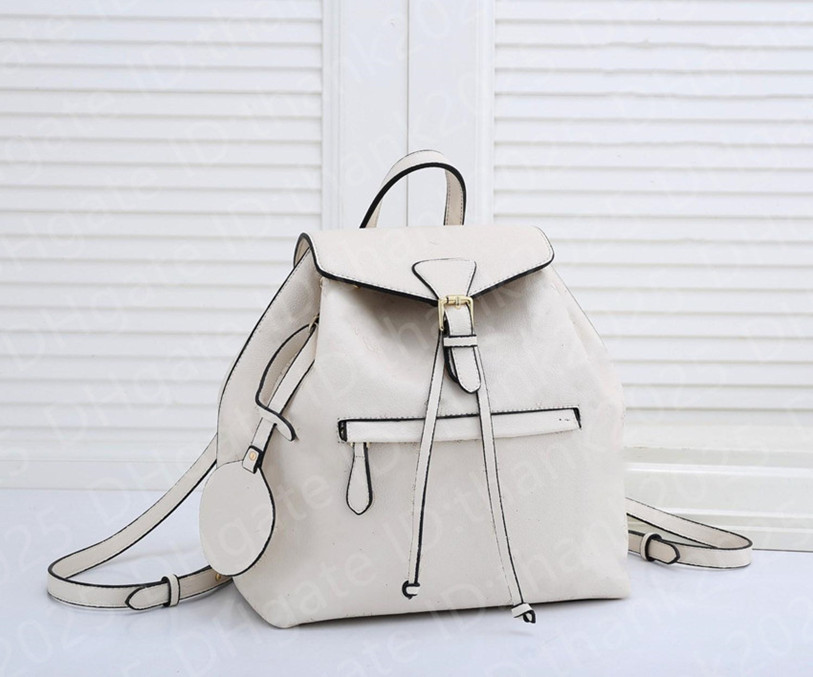 

High Quality Backpack School Bags Removable Shoulder Strap Cowhide Leather Leisure travel bag Fashion Letter Pattern String Black 3colors 8231, 40249 brown flower