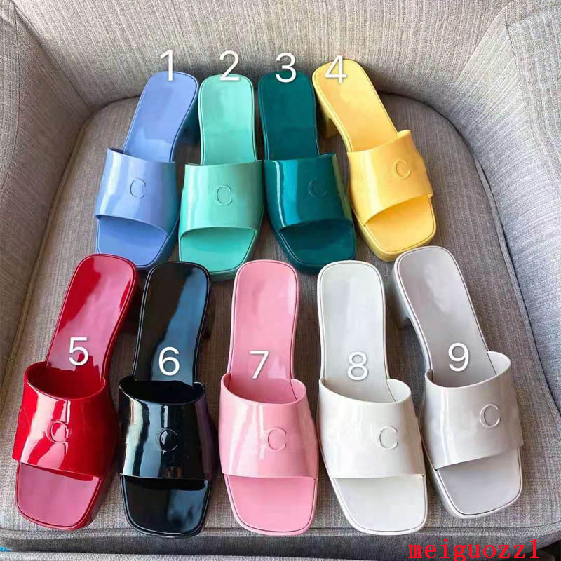 

New Brand woman slipper Top quality designer lady Sandals summer fashion jelly slide high heel slippers luxury Casual shoes Womens Leather Alphabet beach shoe, Color 8