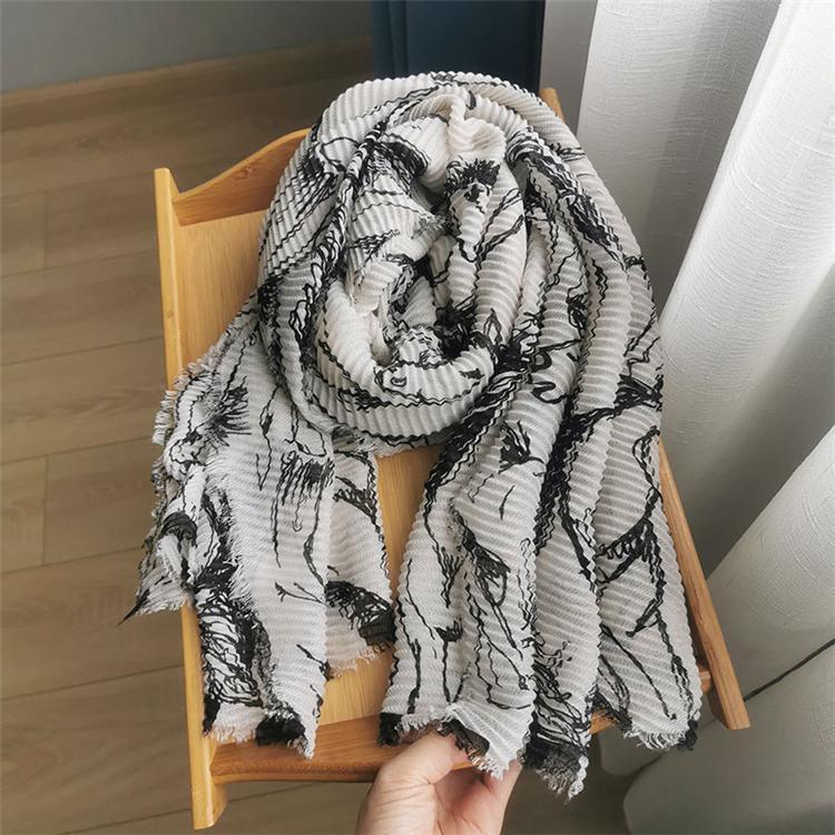 

Scarves SELLING Miyake Fold Fashion Autumn And Winter Shawl Scarf Skin-friendly Ink Print Literary IN STOCK, Blue;gray