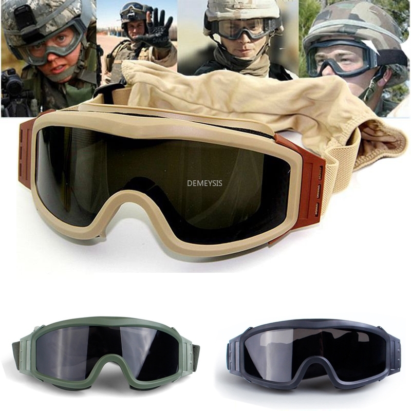 

Military Airsoft Tactical Shooting Glasses Motorcycle Windproof Paintball CS Wargame Goggles 3 Lens Black Tan Green