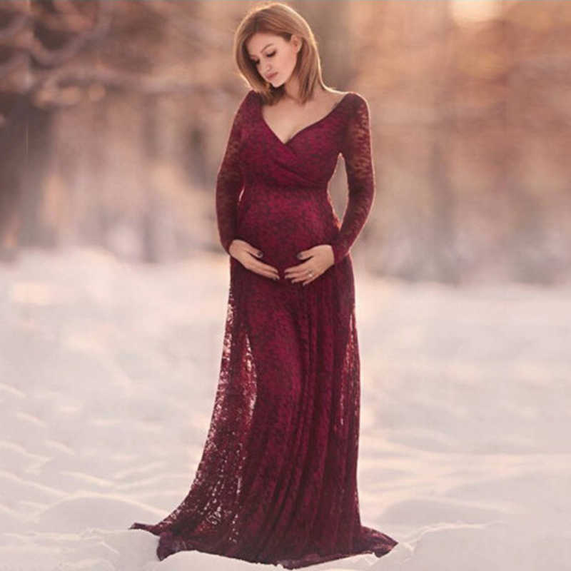 

2021 Maternity Photography Props Maxi Pregnancy Clothes Lace Maternity Dress Fancy Shooting Photo Summer Pregnant Dress M-3XL Q0713, Wreath