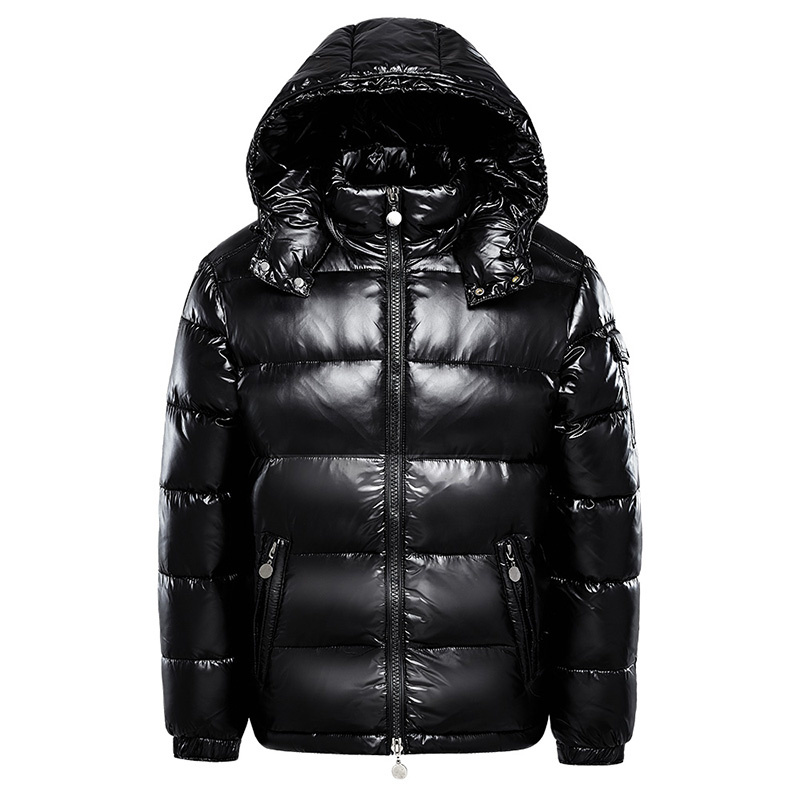 

Men Warm Down Jackets Solid Color Black Winter Snow Down Jackets Hooded Zipper Metal Shining Windbreaker Parka Overcoat -3XL
