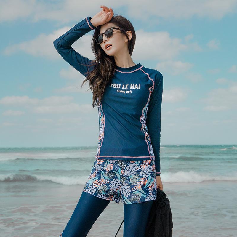 

Swimming Clothes For Women Long Sleeve Swimsuits Surf Plus Size Swimwear Ladies Rashguard Female Diving Swim Fused Tankini Teens One-Piece S