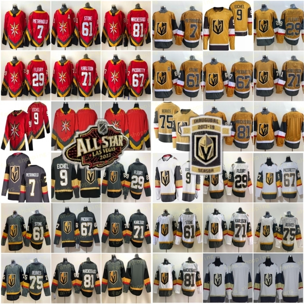 

2021 Reverse Retro 61 Mark Stone Hockey Jerseys 9 Jack Eichel 67 Max Pacioretty 7 Alex Pietrangelo 71 William Karlsson 81 Marchessault Jersey, Black;red