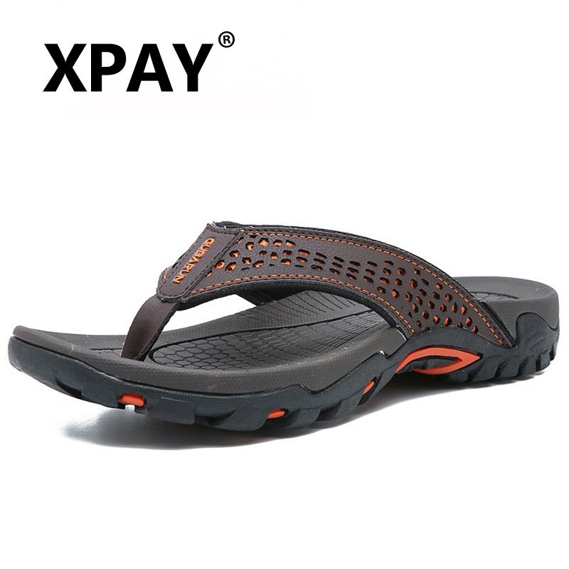 

Slippers XPAY Brand PU Leather Summer Men Beach Sandals Comfort Casual Shoes Fashion Flip Flops Sell Footwear 2021, Black