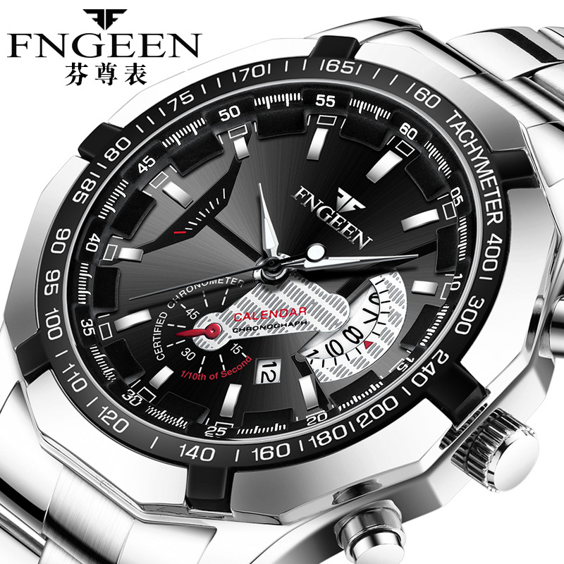 

FNGEEN Top Brand Men Watch Sports Clock Steel Mens Watches Luminous Waterproof Calendar Fashion Business Watch Male Wristwatchg