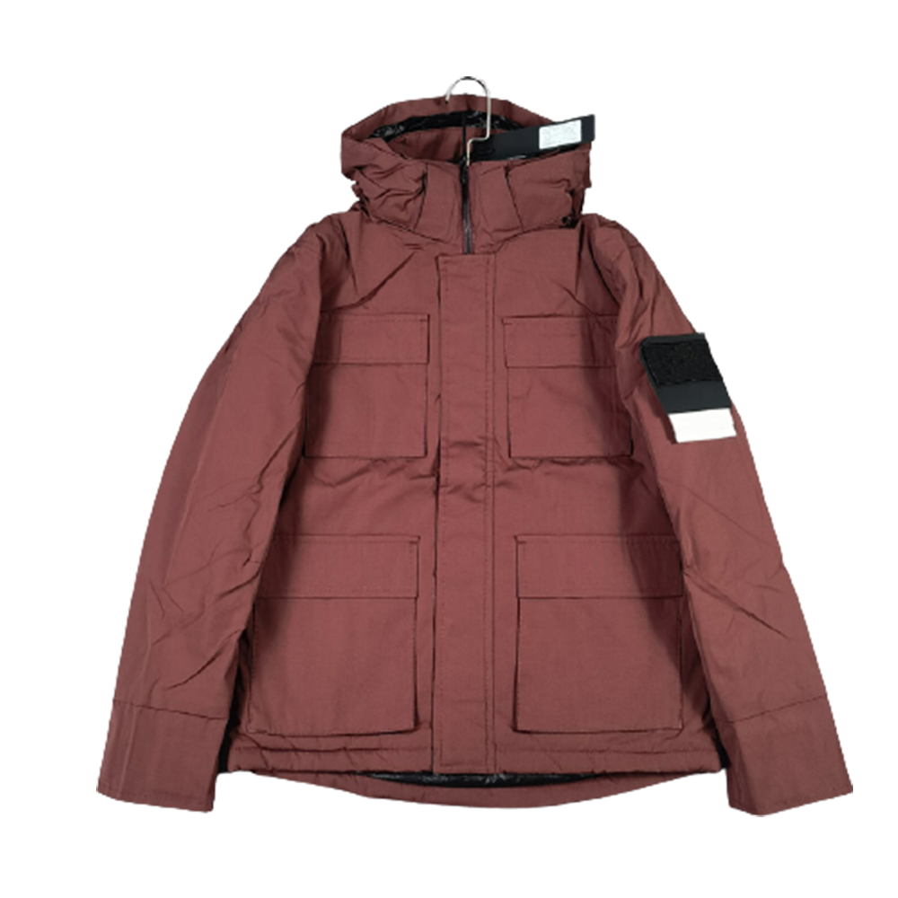 

Unisex Winter Zip Down Jacket Solid Color Long Sleeve No Cap Wine Red Warm Garments