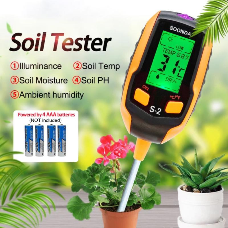

Meters 5-in-1 Soil Tester Multifunctional Detector Moisture Meter PH Temperature Soil/Ambient