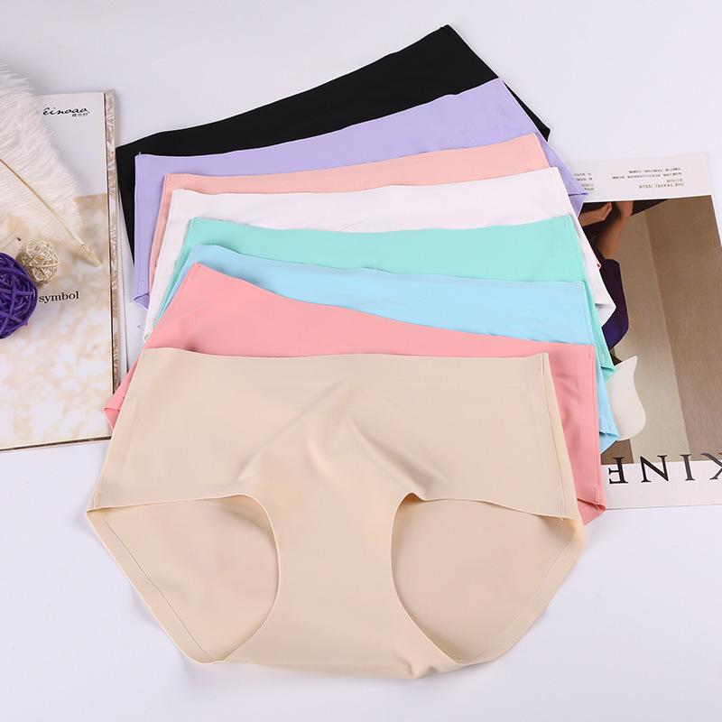 

Women's Panties Straight Supply Of Ice Silk Seamless Briefs A Piece Breathable Middle Waist Underpants Pure Color Ladies Underwear, Beige