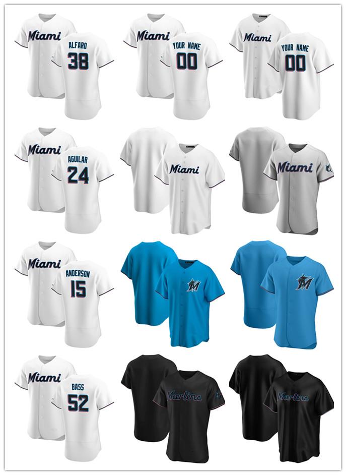 

Custom Jersey Men women Youth Miami Marlins 24 Jesus Aguilar 15 Brian Anderson 52 Anthony Bass 38 Jorge Alfaro Baseball Jerseys, Blue;black