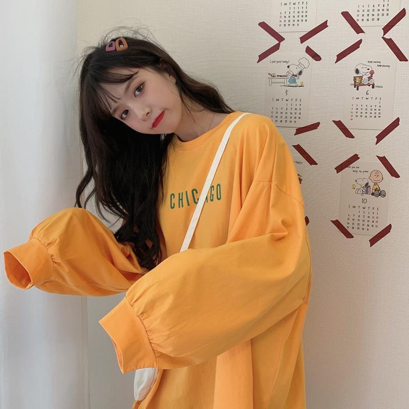 

Spring Autumn Yellow Printing Long Sleeve Pullover Korean Loose Harajuku Oversized Sweatshirt Fashion Tops Women Clothing Women's Hoodies &