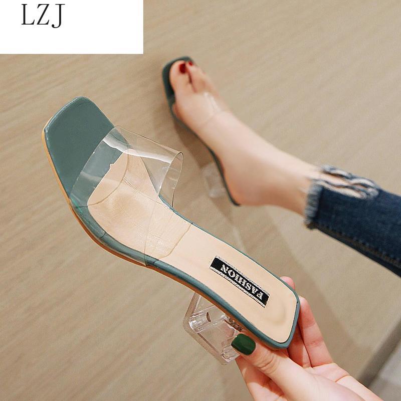 

Sandals 2021 Women Shoes Celebrity Wearing Simple Style PVC Clear Strappy Buckle High Heels Woman Transparent Yellow, Black