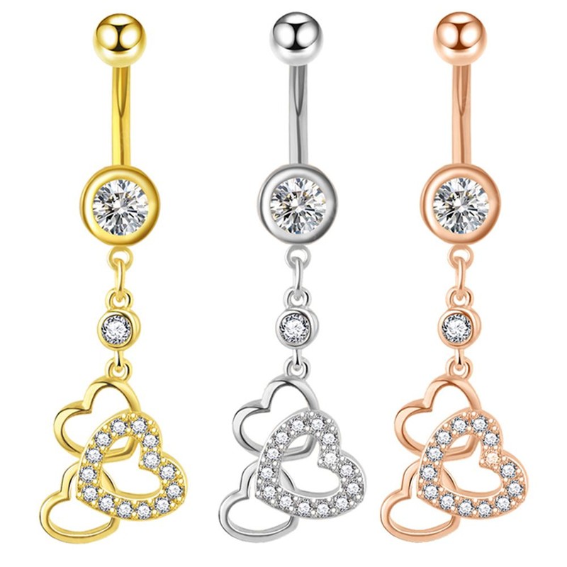 

Stainless Steel Dangle Belly Button Rings Barbell Body Jewelry Piercing Heart Navel Bar Pandent