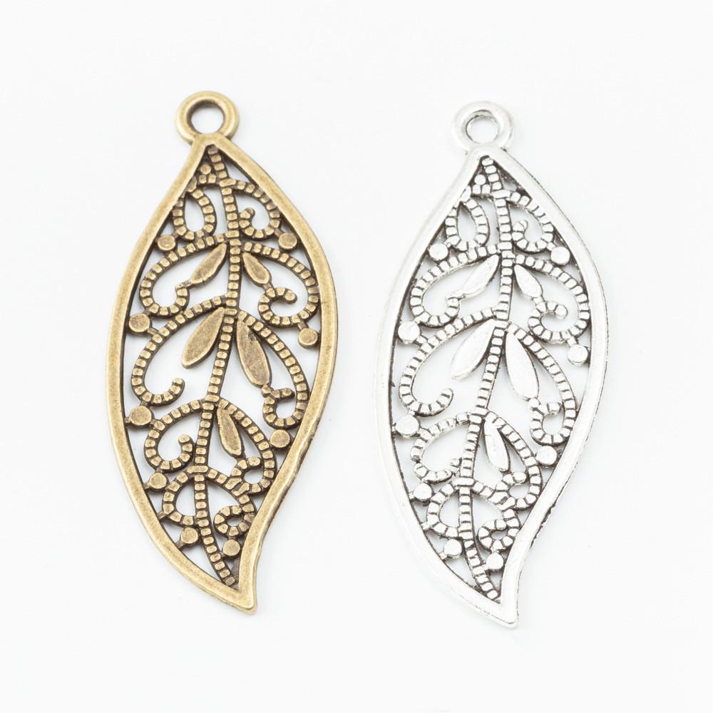 

50pcs 43*17MM Antique silver color leaf charms vintage bronze leaf pendants for bracelet earring necklace diy jewelry making