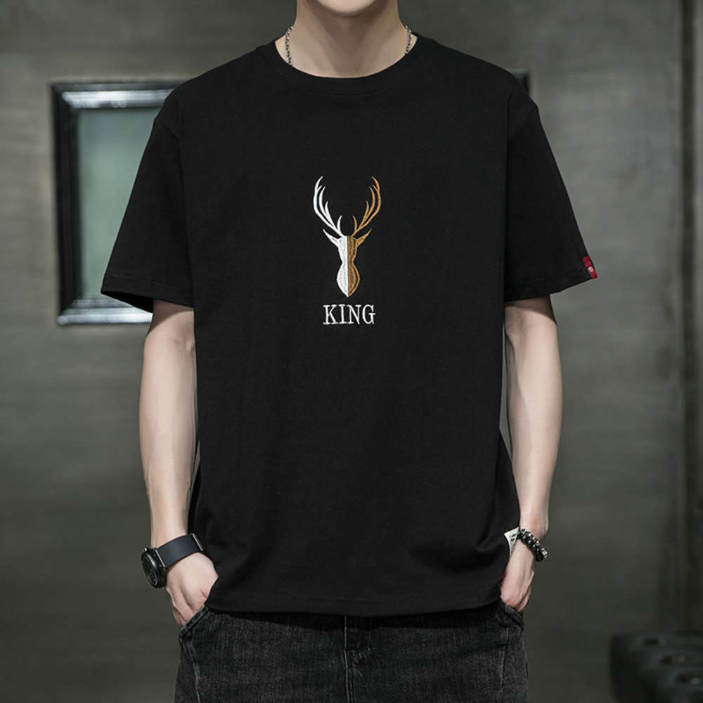 

pure cotton men's t-shirt summer trend round neck short-sleeved shirt youth loose fashion brand half-sleeved black white gray yellow mu, White;black