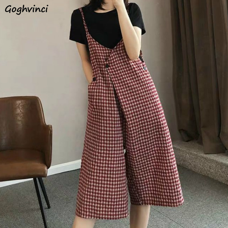 

Jumpsuits Women Retro Red Plaid Summer Strap Overalls Large Size 4XL Baggy Work Wear Loose Leisure All-match Korean Vintage Chic, Black