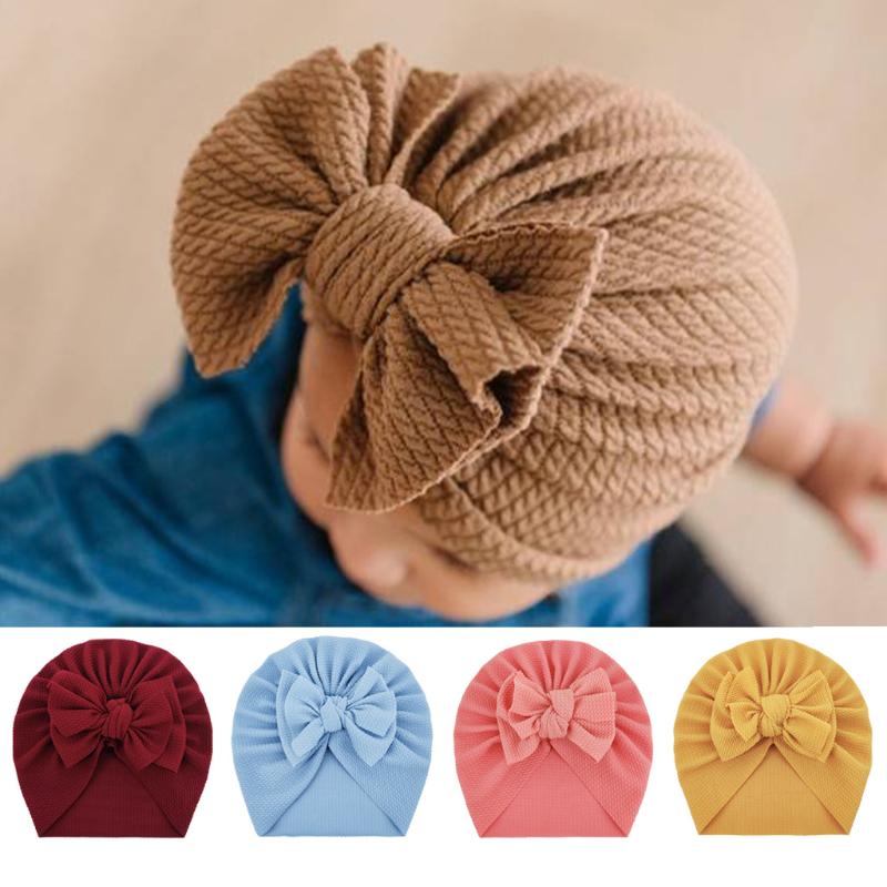 

Caps & Hats Elastic Baby Turban Hat Bowknot Soft Cotton Kids Girl Solid Color Born Cap Bonnet Autumn Winter Children, Yellow