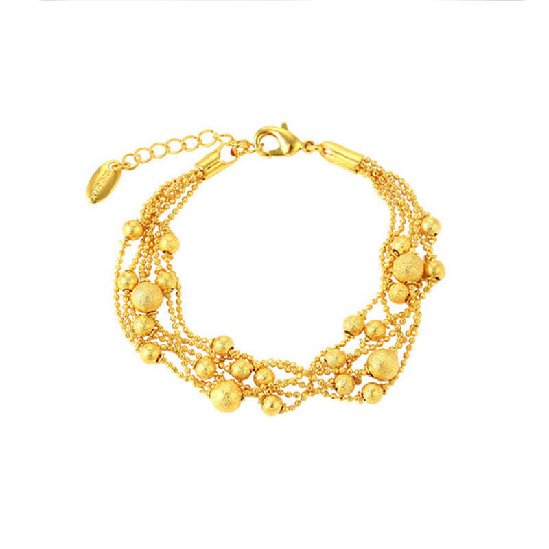

Women's Multilayer beads chains 24k gold plate Charm bracelets NJGB205 fashion wedding gift women yellow gold plated bracelet