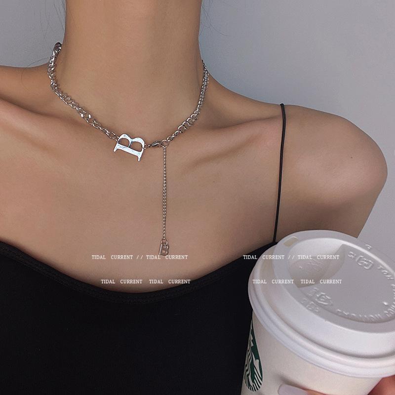 

Chokers Silver Color Stainless Steel Letter B Chain Choker Necklaces Fashion Punk Chunky Necklace For Women Girl Jewelry