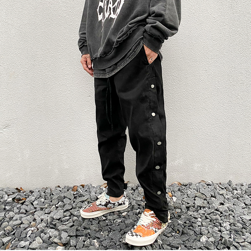 

Suede Side Button Baggy Pants Mens High Street Drawstring Straight Loose Casual Trousers Oversize Solid Harajuku Men Track Pants, Pic color