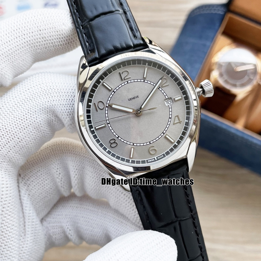 

High Quality Fiftysix 4600E/000A-B442 Men's Automatic Watch Date Silver Case Gray Dial Gents New Sport Watches Black Leather Strap 5 Colors