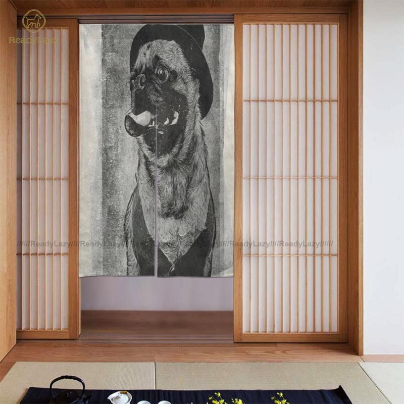 

Pug Curtains Double Washable Door Curtain Aesthetic Bed Room & Drapes