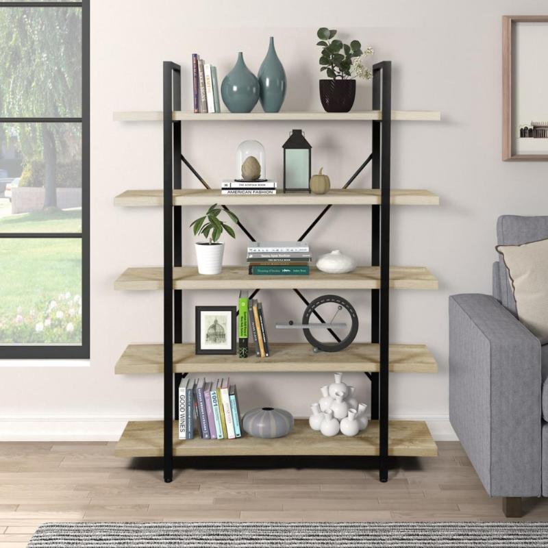 

Other Home Decor Metal Frame Fashion 5 Tier Multi-purpose Modern Book Shelf Wooden Strong-bearing Capacity For Study